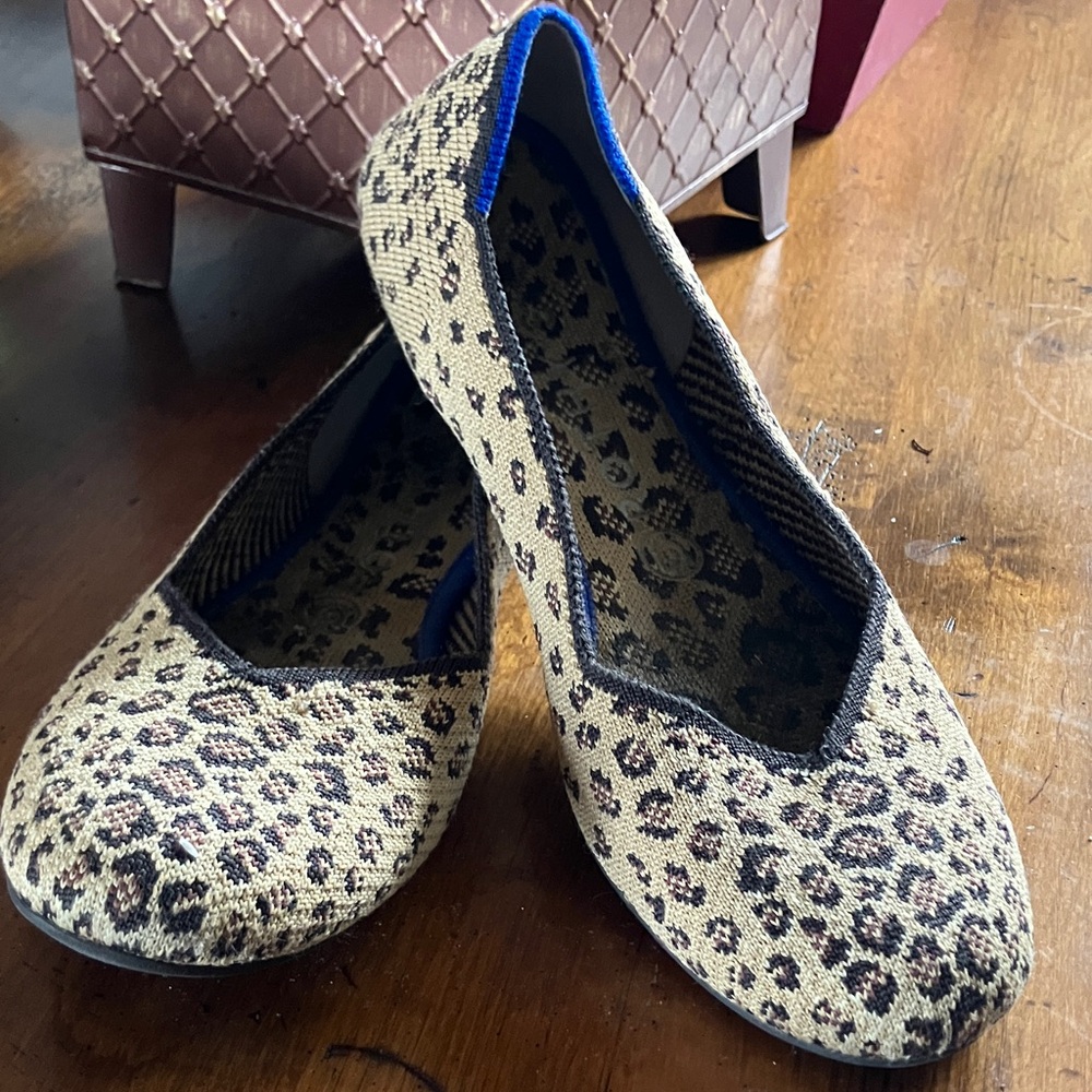 Rothy's Tan and Black Animal Print Flats